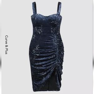 Cider Plush Velvet Rushed Cami Bodycon Midi Dress